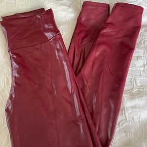 Spanx Ruby Red Faux Leather Leggings Womens Size XS